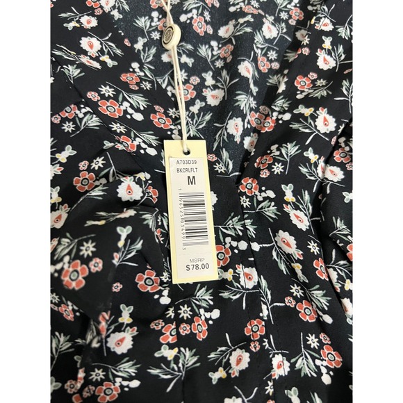 ☀️Max Studio Womens Floral Flutter Sleeve Wrap Tie Top Black Pink A703D39 M - Picture 2 of 11